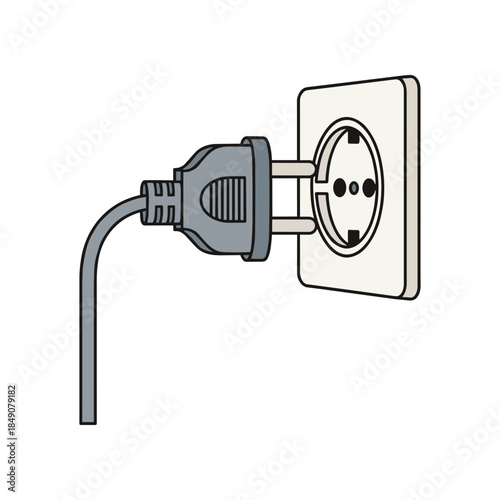 Electrical plug inserted into a wall socket for power supply connection.