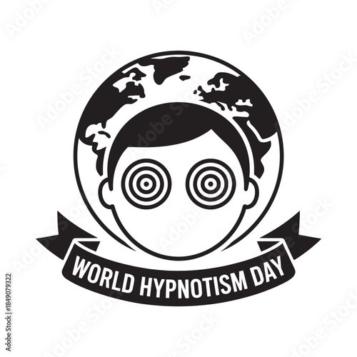 Hypnotic face within a globe design celebrating world hypnosis day