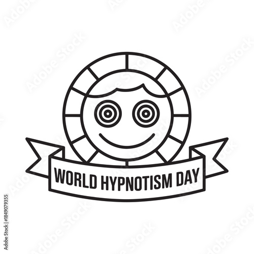 World hypnosis day illustration with a swirling eye and ribbon banner