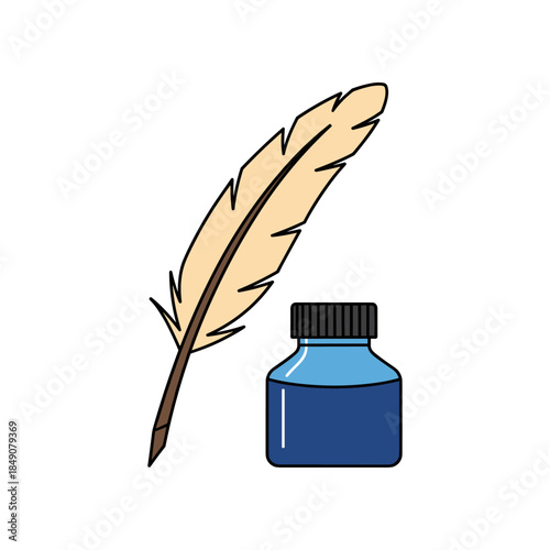 Feather Quill and Inkwell Classic Writing Tools.