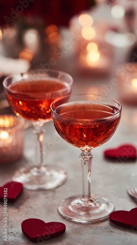 Two Glasses of Red Cocktails on a Table With Romantic Decor