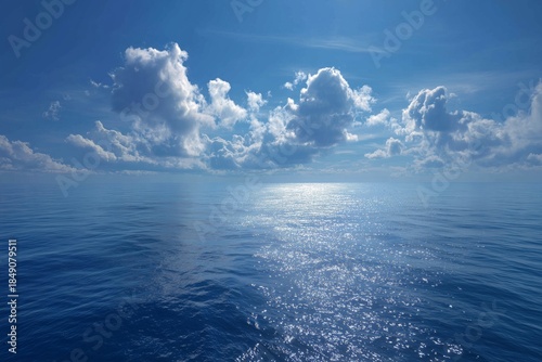 Open Ocean Landscape With Clouds and Sunlight Reflecting off Water