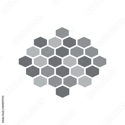 Hexagonal pattern of various shades of gray arranged in a honeycomb structure.