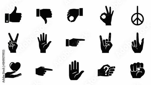 Collection of Hand Gestures and Symbols Icons Set.