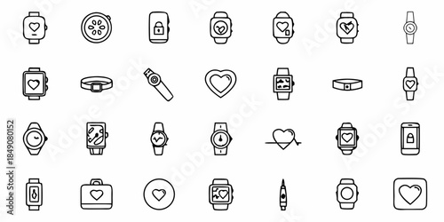 Heartfelt Smartwatch and Mobile Icons Set for Love, Fitness and Technology Concepts