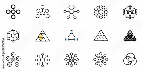 Geometric Patterns, Sacred Symbols, and Mathematical Shapes in Black and White