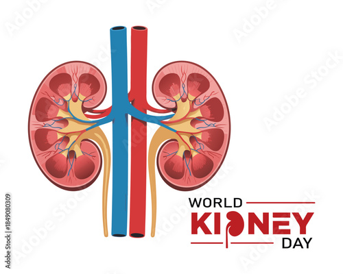 World Kidney Day healthy vector poster. Human kidney health awareness background