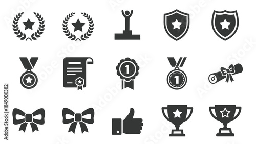 Collection of achievement and award icons for recognition and success