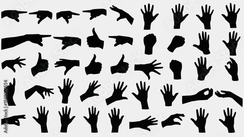 Collection of Diverse Hand Gestures and Poses Silhouettes.