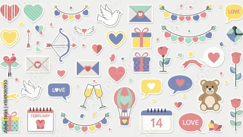 A seamless cartoon vector pattern for a baby shower card design featuring a set of pink heart icons, birthday cake illustrations, and flower elements for child scrapbook wallpaper art