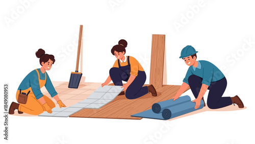 A smiling construction worker wearing a blue helmet and hat is working with a shovel and tools at a home job site as a craftsman person holding equipment