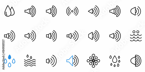 Sound Wave and Water Droplet Icons Set for Audio and Liquid Illustrations