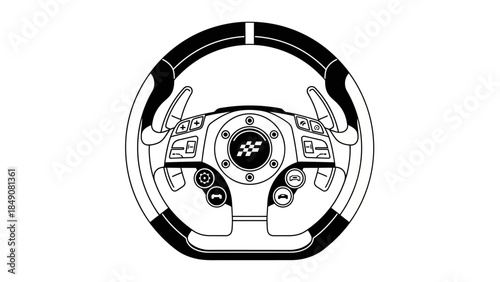 Steering Wheel: A detailed diagram of a sleek, modern steering wheel, showcasing its ergonomic design and high-tech features.