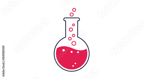 A simple icon of a round-bottom chemistry flask filled with a bubbling red liquid, representing a science experiment or potion.