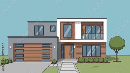 Modern Home: A sleek and contemporary house design showcases clean lines, large windows, and a harmonious blend of materials, exuding modern sophistication and residential charm.