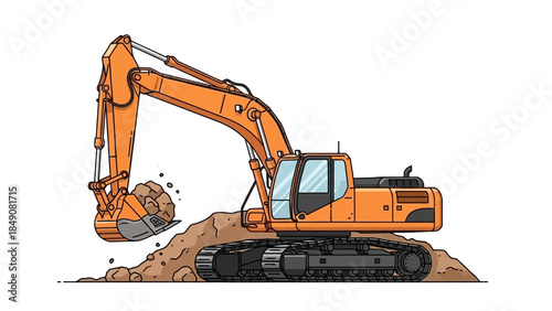 Heavy Machinery at Work: A robust excavator diligently excavates earth, its powerful arm and bucket shaping the landscape with precision.