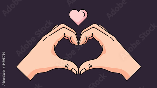 Heart Hands: Delicate hands come together in a heartwarming gesture forming the shape of a heart, crowned with a lovely pink heart, expressing pure affection and love.