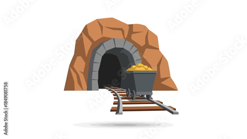 Hidden Riches: A whimsical illustration of a mine entrance, inviting viewers into a world of exploration and untapped potential. With a golden cart full of treasures, ready to embark on a journey.