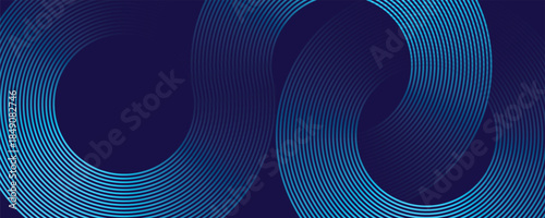 Abstract blue background with circle lines. Futuristic technology concept. Geometric stripe line art design for poster, brochure, cover, website, header, web banner, presentation