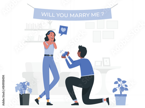 Man proposing to woman with marriage question banner proposal marriage proposal man kneeling