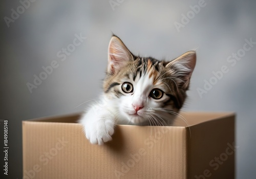 Wallpaper Mural A curious and adorable tabby kitten peeking out of a cardboard box, with wide innocent eyes and a fluffy white chest Torontodigital.ca