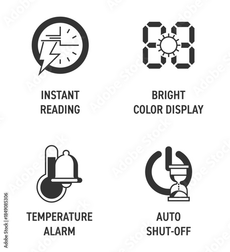 Thermometer Gun features -Temperature alarm, Auto shut-off, Instant, Bright display