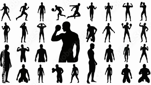 Collection of Silhouettes Representing Various Human Poses and Activities.