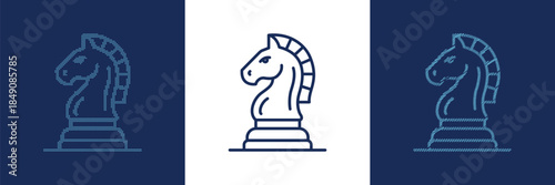 Three Chess Knight Icons on Blue and Transparent Backgrounds