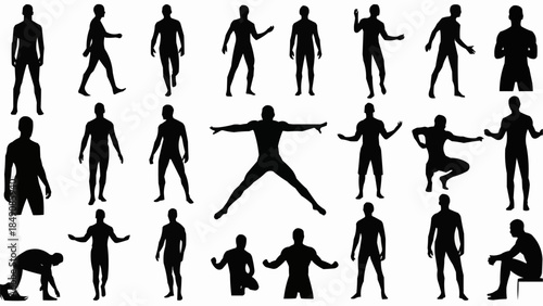 Collection of Diverse Human Silhouettes in Various Poses and Actions.