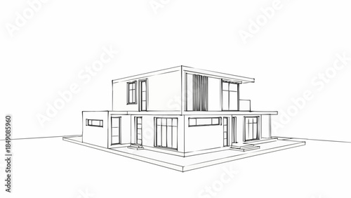 Modern Architectural Sketch of a Two-Story House.