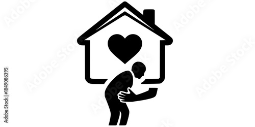 Aging in Place Home Care Heart House Icon Silhouette