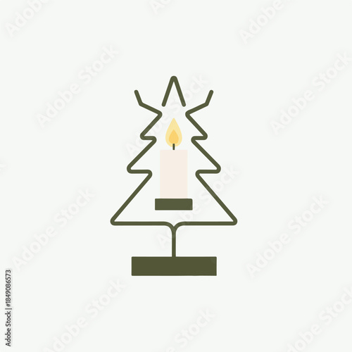 Minimalist Flat Vector Christmas Tree Candle Decoration Illustration