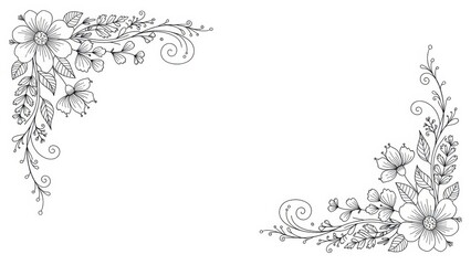 Vintage Floral Corner Flourish Decorative Element, Ornate Swirls and Leaves