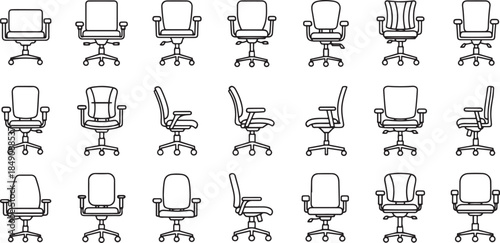 Collection of various office chair designs in a linear style