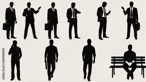 Collection of Business People Silhouettes in Various Poses.