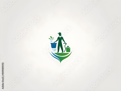 A man is holding a bucket and a hose