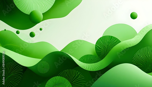 A green background with green circles and a green wave