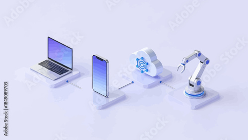 Connected tech devices on white surface