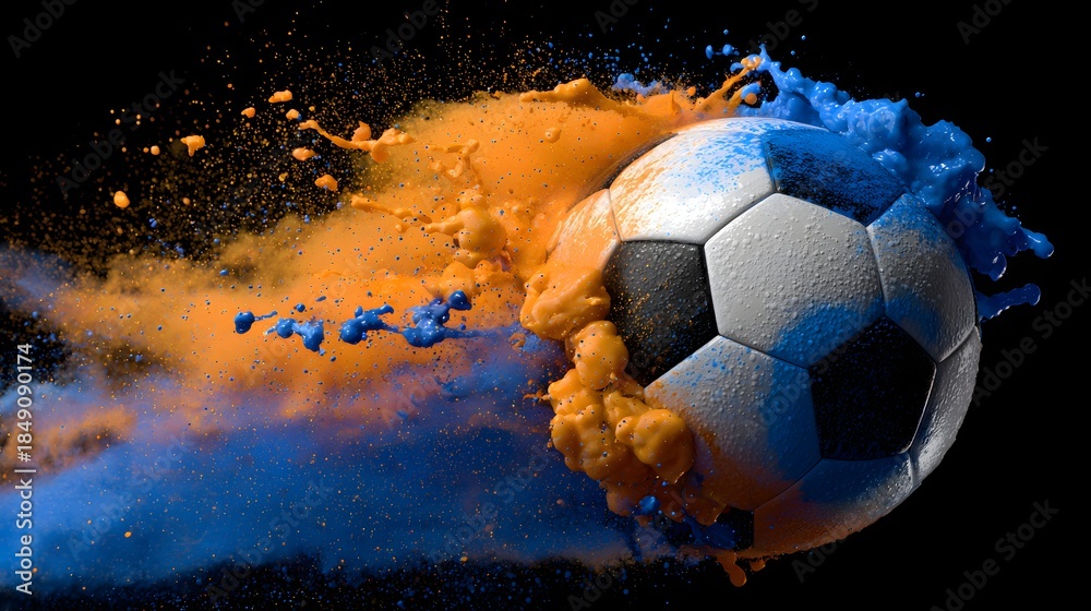 Fototapeta premium Explosion of Color Around a Soccer Ball.