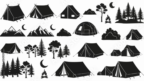 Collection of Camping Tents and Outdoor Scenery Elements.