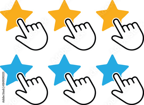 rating icon star finger yellow bule stars vector illustration design art image