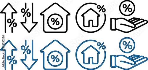 mortgage  bule black icons set vector business outline home icon set