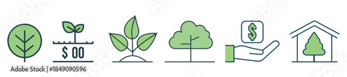 Sustainability and Growth Icon Set with Nature and Finance Symbols