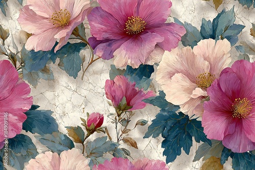 Elegant, chic floral seamless pattern with various flowers