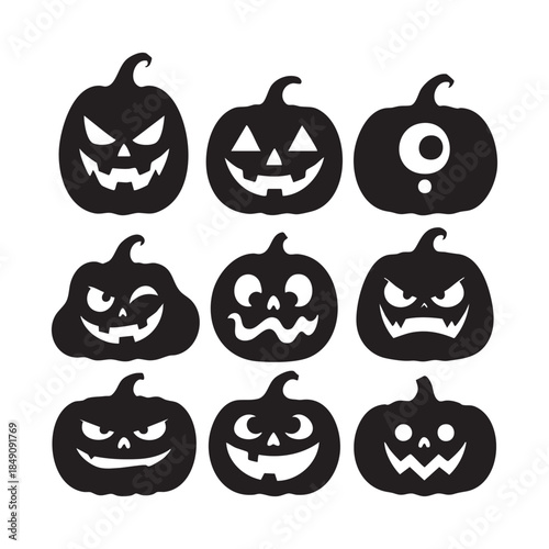 vector set halloween silhouette featuring spooky  and pumpkin shapes. Halloween icon.