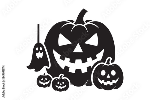 vector set halloween silhouette featuring spooky  and pumpkin shapes. Halloween icon.