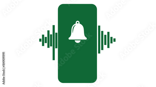 A green smartphone notification icon featuring a ringing bell and sound waves