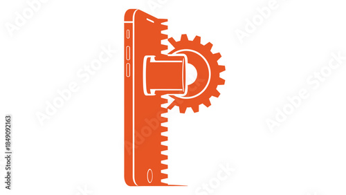 A minimalist illustration showing a smartphone integrating with a mechanical gear system