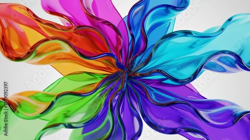 Vibrant liquid fabric petals unfurling in a spectrum of radiant colors
