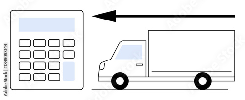 Logistics cost calculation. Calculator and delivery truck financial planning in transportation. Logistics streamlining freight expenses and enhancing delivery solutions. For business, transport